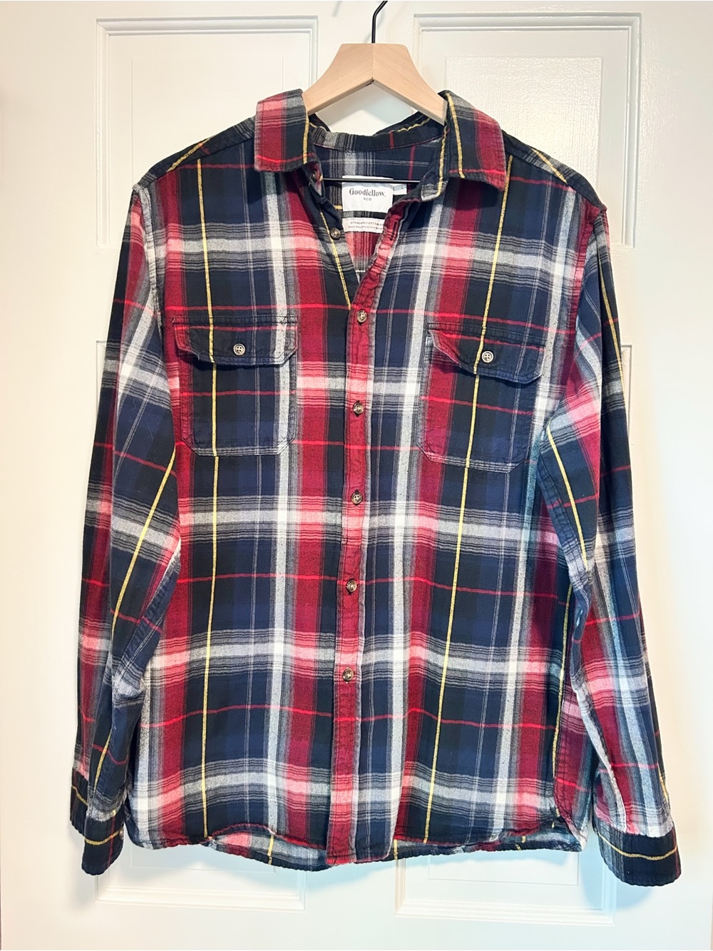Men’s Goodfellow & Co Plaid Flannel Button Down Shirt - Navy Maroon - Size L - Picture 2 of 6